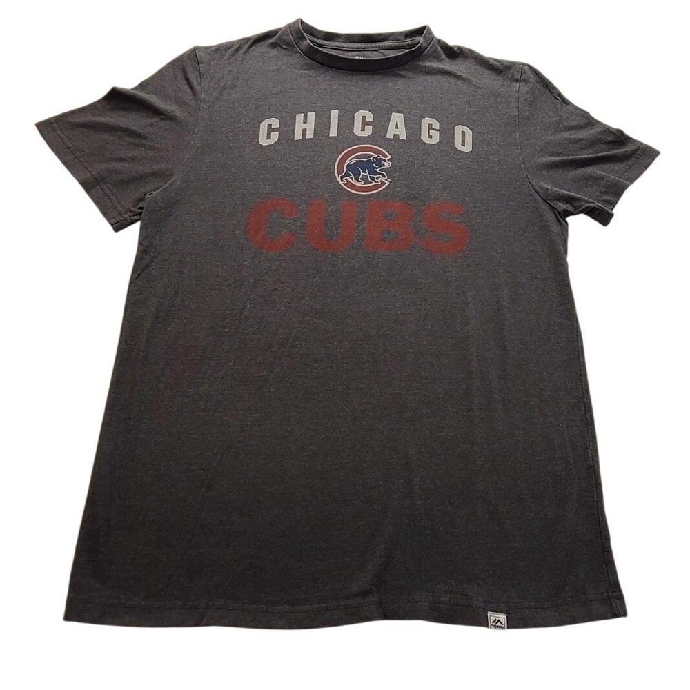 Majestic Chicago Cubs MLB Graphic T-Shirt Mens Large Charcoal Grey Heather Short